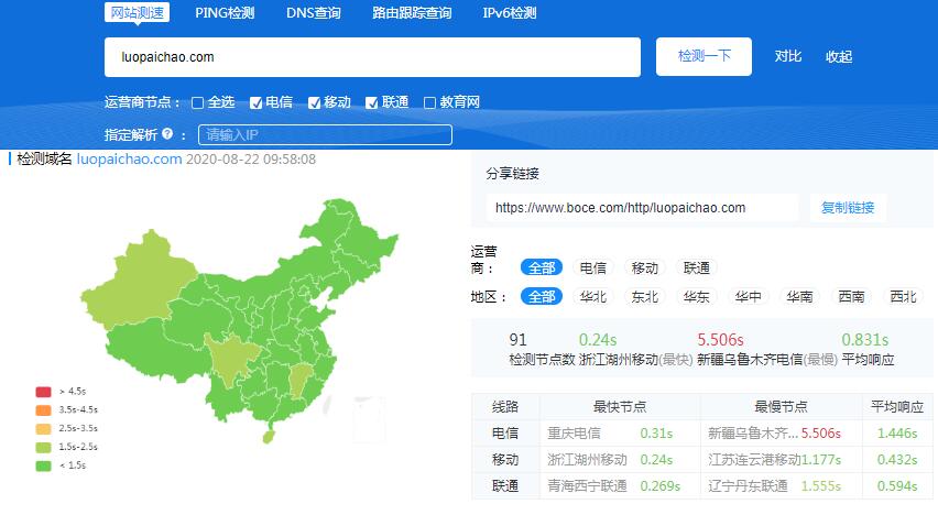 BOCE全國網(wǎng)站速度打開測試
